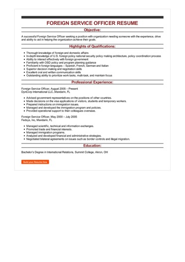 Sample Resume For Foreign Service Officer Terrysemab