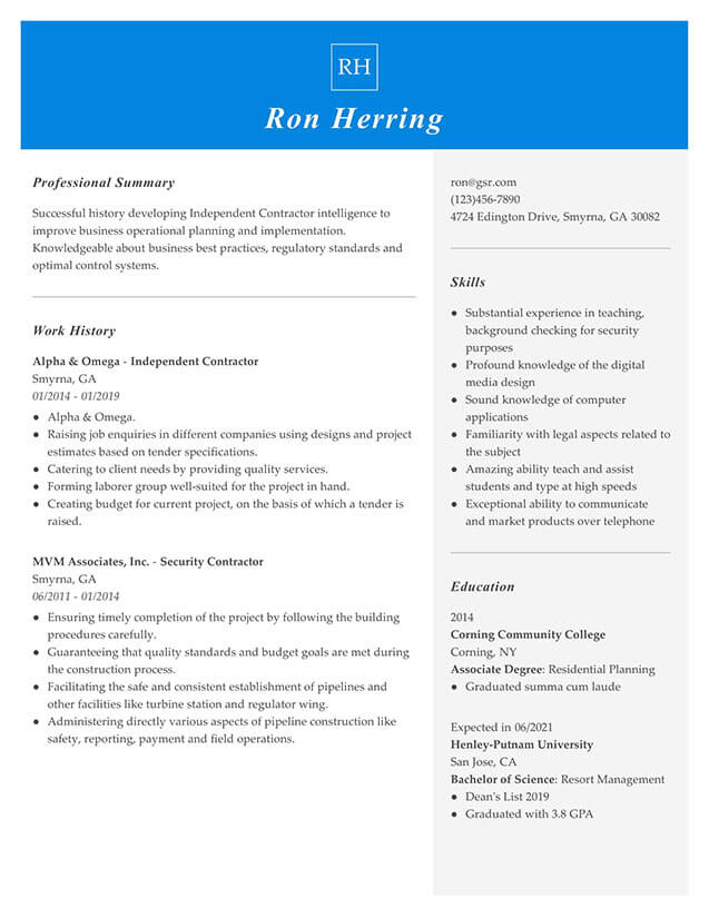 Modern Managerial Blue Resume Template