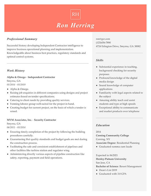 Modern Managerial Peach Resume Template