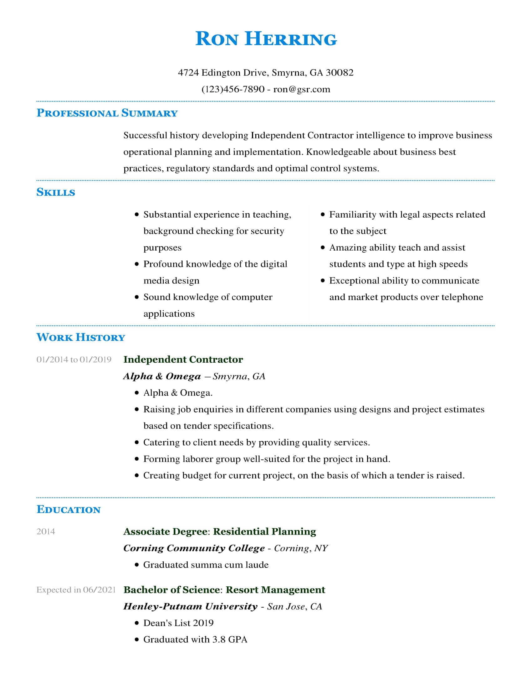 business resume templates free