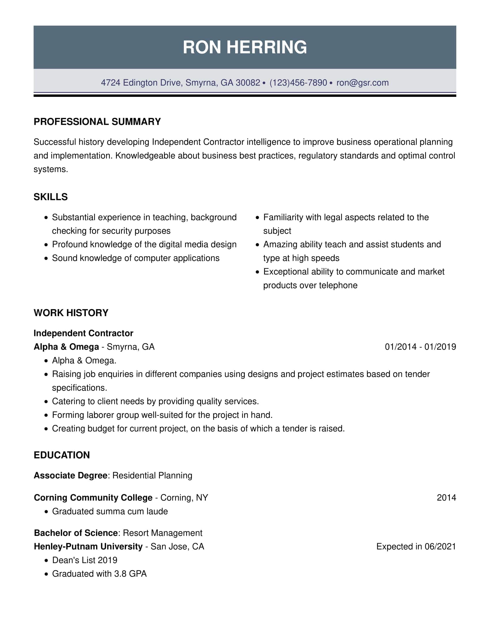 Professional Pacific Grey Resume Template