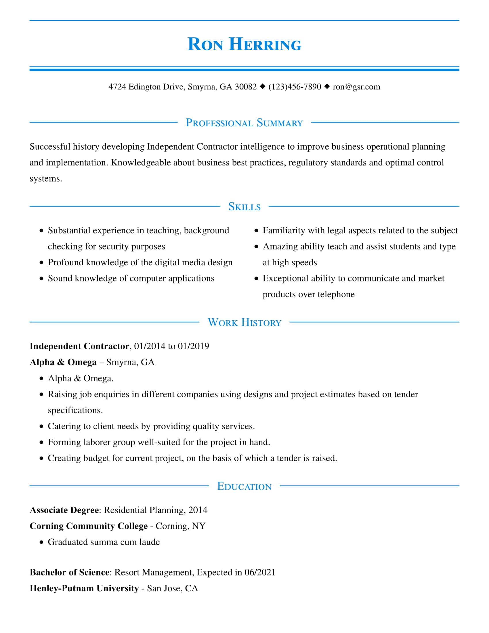 Professional Refined Blue Resume Template