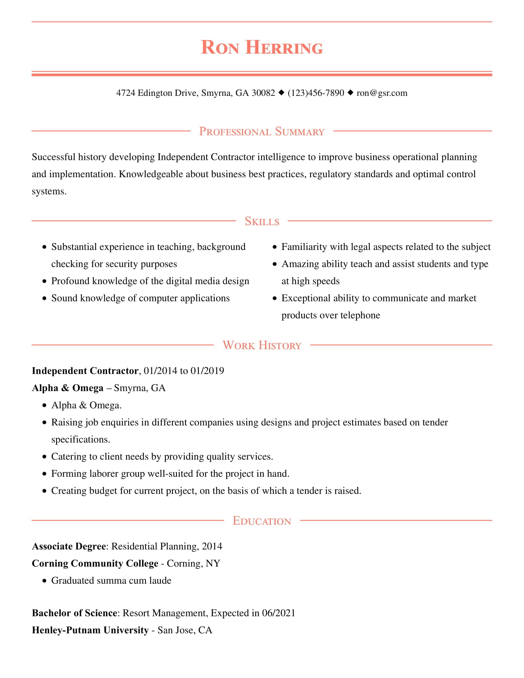 Professional Refined Peach Resume Template