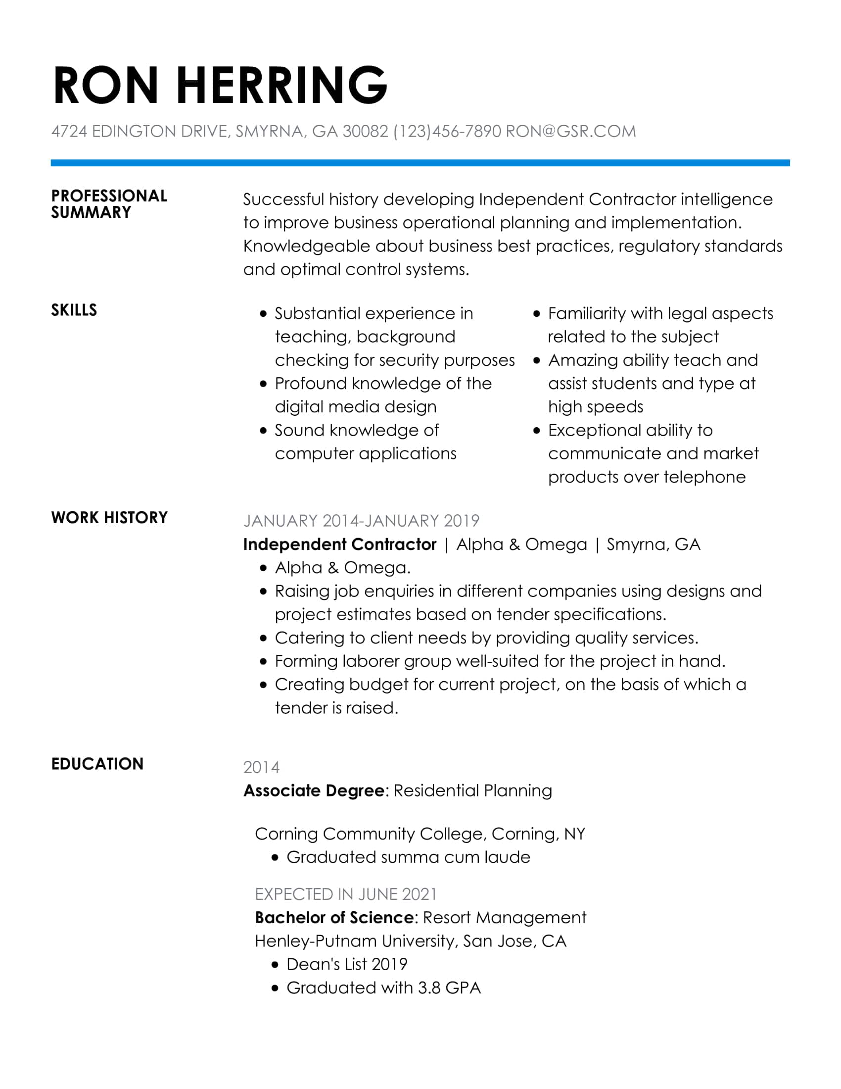 resume format examples 2021
